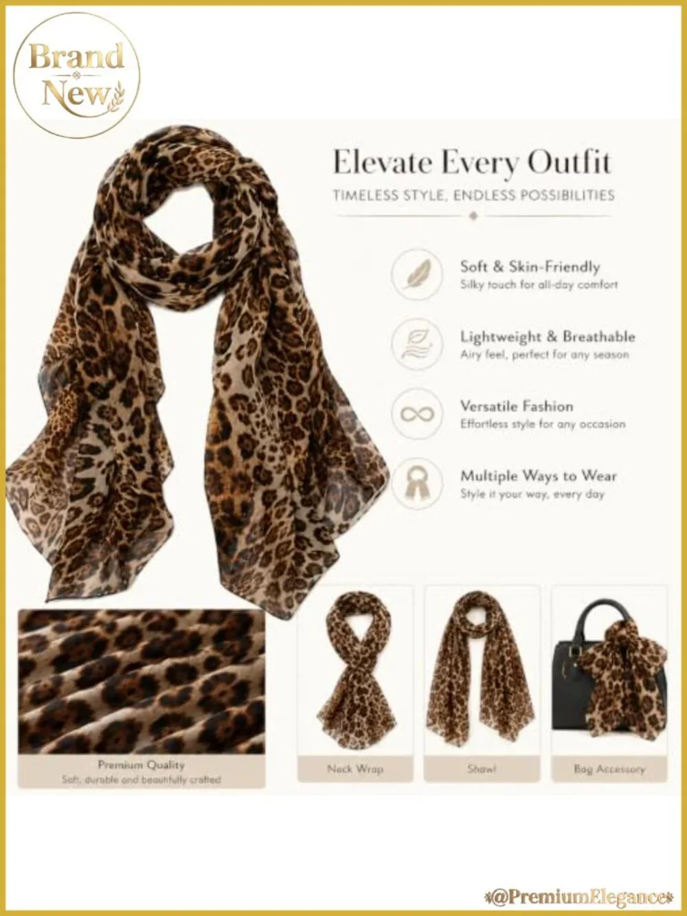 Leopard Print Scarf Lightweight Cheetah Shawl Wrap Women